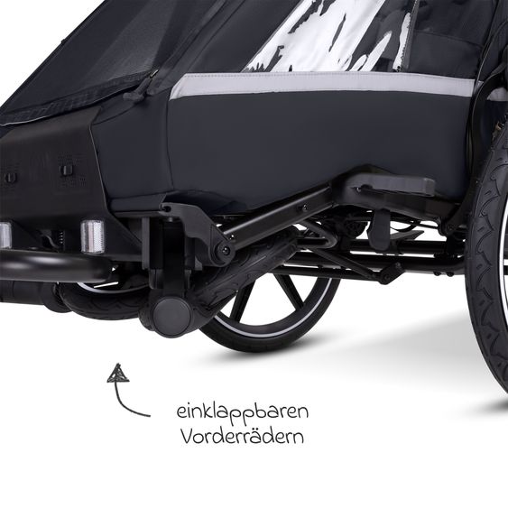 ABC Design 3in1 Fahrradanhänger und Kinderwagen Tour für 2 Kinder mit Bremssystem, Komfortsitze, Verdeck mit Moskitonetz, Regenschutz & Sonnenschutz (bis 49 kg) - Ink