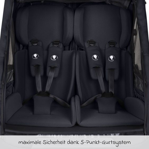 ABC Design 3in1 Fahrradanhänger und Kinderwagen Tour für 2 Kinder mit Bremssystem, Komfortsitze, Verdeck mit Moskitonetz, Regenschutz & Sonnenschutz (bis 49 kg) - Ink