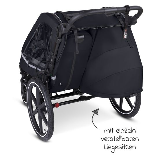 ABC Design Rimorchio per bici e passeggino 3in1 per 2 bambini con ruota pneumatica jogger, sistema frenante, sedili confortevoli, tettuccio con zanzariera, parapioggia e protezione solare (fino a 49 kg) - Ink