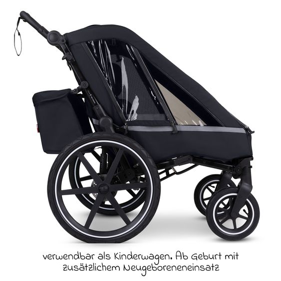 ABC Design Rimorchio per bici e passeggino 3in1 per 2 bambini con ruota pneumatica jogger, sistema frenante, sedili confortevoli, tettuccio con zanzariera, parapioggia e protezione solare (fino a 49 kg) - Ink