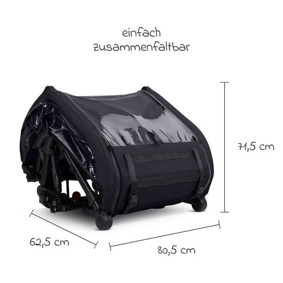 ABC Design Rimorchio per bici e passeggino 3in1 per 2 bambini con ruota pneumatica jogger, sistema frenante, sedili confortevoli, tettuccio con zanzariera, parapioggia e protezione solare (fino a 49 kg) - Ink