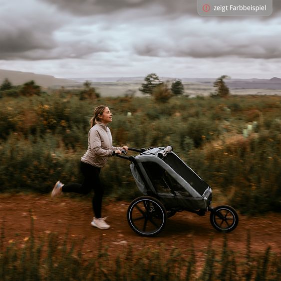 ABC Design Rimorchio per bici e passeggino 3in1 per 2 bambini con ruota pneumatica jogger, sistema frenante, sedili confortevoli, tettuccio con zanzariera, parapioggia e protezione solare (fino a 49 kg) - Ink