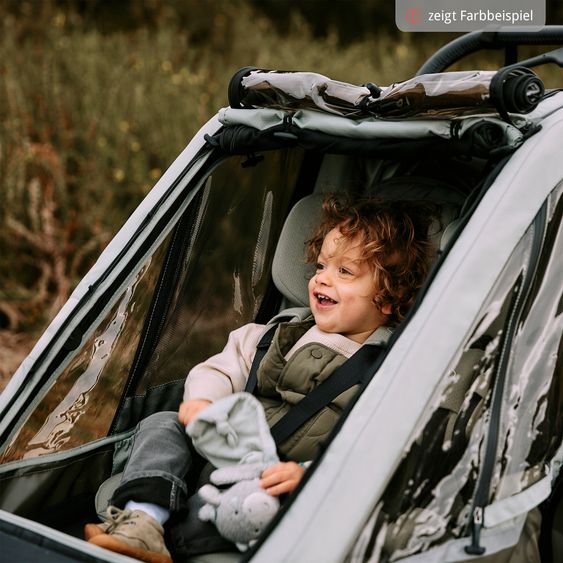 ABC Design Rimorchio per bici e passeggino 3in1 per 2 bambini con ruota pneumatica jogger, sistema frenante, sedili confortevoli, tettuccio con zanzariera, parapioggia e protezione solare (fino a 49 kg) - Ink