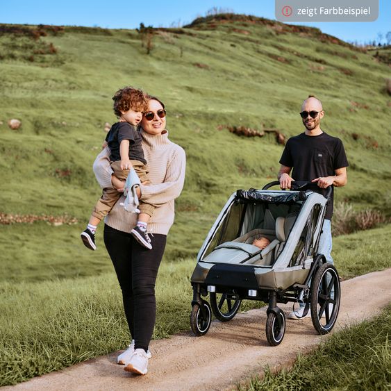 ABC Design Rimorchio per bici e passeggino 3in1 per 2 bambini con ruota pneumatica jogger, sistema frenante, sedili confortevoli, tettuccio con zanzariera, parapioggia e protezione solare (fino a 49 kg) - Ink