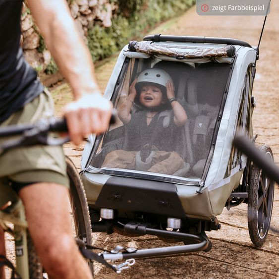 ABC Design Rimorchio per bici e passeggino 3in1 per 2 bambini con ruota pneumatica jogger, sistema frenante, sedili confortevoli, tettuccio con zanzariera, parapioggia e protezione solare (fino a 49 kg) - Ink