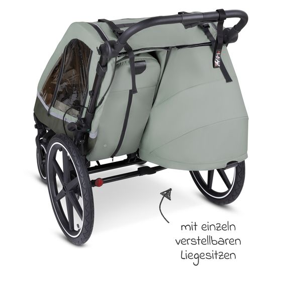 ABC Design 3in1 Fahrradanhänger und Kinderwagen Tour für 2 Kinder mit Jogger-Luftrad, Bremssystem, Komfortsitze, Verdeck mit Moskitonetz, Regenschutz & Sonnenschutz (bis 49 kg) - Olive