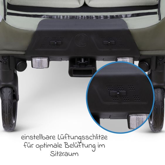 ABC Design 3in1 Fahrradanhänger und Kinderwagen Tour für 2 Kinder mit Jogger-Luftrad, Bremssystem, Komfortsitze, Verdeck mit Moskitonetz, Regenschutz & Sonnenschutz (bis 49 kg) - Olive