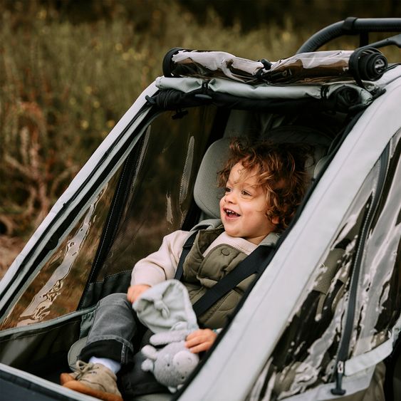 ABC Design 3in1 Fahrradanhänger und Kinderwagen Tour für 2 Kinder mit Jogger-Luftrad, Bremssystem, Komfortsitze, Verdeck mit Moskitonetz, Regenschutz & Sonnenschutz (bis 49 kg) - Olive