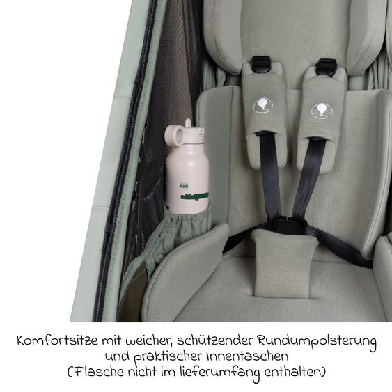 ABC Design 3in1 Fahrradanhänger und Kinderwagen Tour für 2 Kinder mit Jogger-Luftrad, Bremssystem, Komfortsitze, Verdeck mit Moskitonetz, Regenschutz & Sonnenschutz (bis 49 kg) - Olive