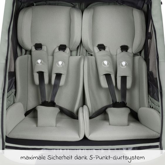ABC Design 3in1 Fahrradanhänger und Kinderwagen Tour für 2 Kinder mit Jogger-Luftrad, Bremssystem, Komfortsitze, Verdeck mit Moskitonetz, Regenschutz & Sonnenschutz (bis 49 kg) - Olive