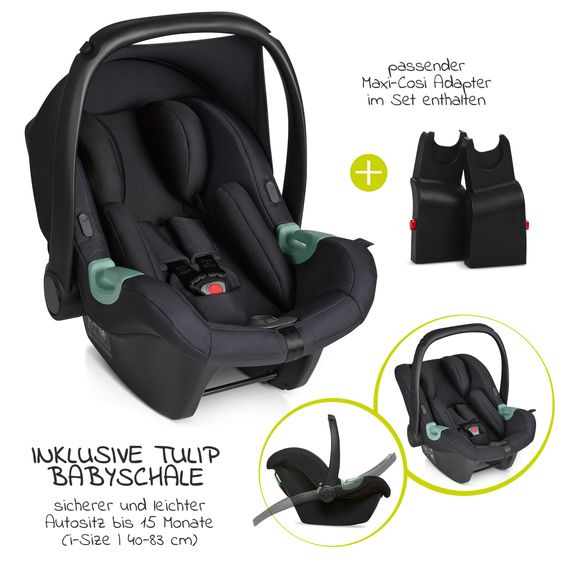 ABC Design 3in1 Kinderwagen-Set Catania 4 - Circle Edition - inkl. Babyschale Tulip, Babywanne, Sportwagen und Zubehör - Night