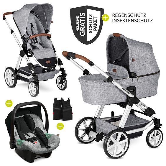 ABC Design 3in1 Kinderwagen-Set Condor 4 - inkl. Babyschale Tulip & XXL Zubehörpaket - Graphite Grey