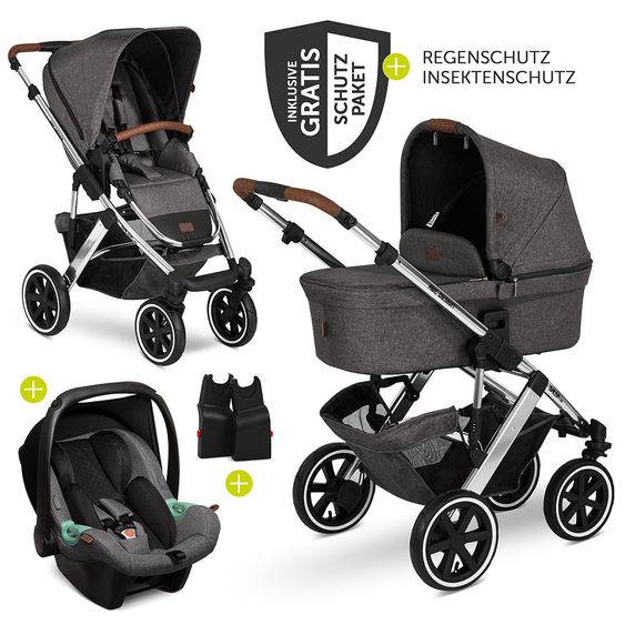 ABC Design 3in1 Kinderwagen-Set Salsa 4 Air - Diamond Edition - inkl. Babyschale Tulip & XXL Zubehörpaket - Asphalt