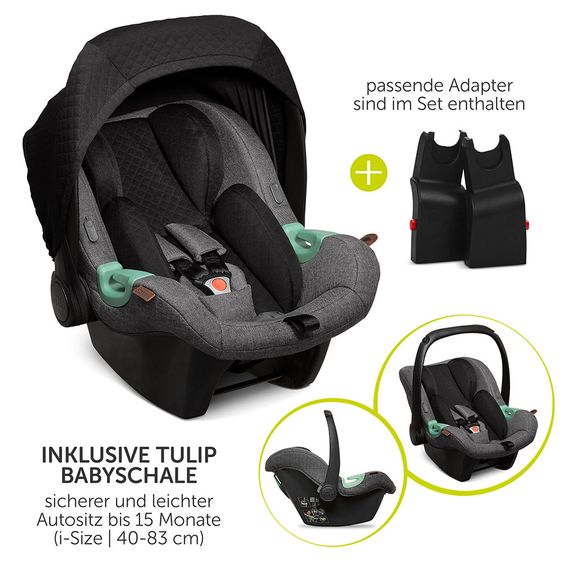 ABC Design 3in1 Kinderwagen-Set Salsa 4 Air - Diamond Edition - inkl. Babyschale Tulip & XXL Zubehörpaket - Asphalt