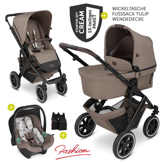 ABC Design 3in1 Kinderwagen-Set Salsa 4 Air - Fashion Edition Starter Set 13-teilig - Cream - inkl. Autositz Tulip & Zubehörpaket