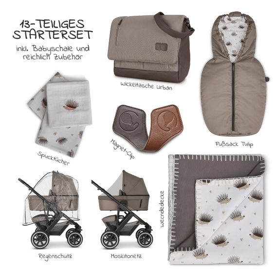 ABC Design 3in1 Kinderwagen-Set Salsa 4 Air - Fashion Edition Starter Set 13-teilig - Cream - inkl. Autositz Tulip & Zubehörpaket