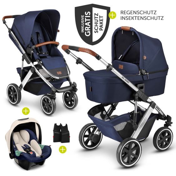 ABC Design 3in1 Kinderwagen-Set Salsa 4 Air - inkl. Babyschale Tulip & XXL Zubehörpaket - Diamond Edition - Navy