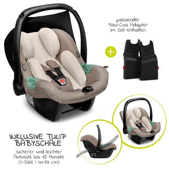 ABC Design 3in1 Stroller Set Salsa 4 Air - incl. Baby Car Seat Tulip & XXL Accessories Package - Fashion Edition - Nature