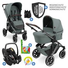 3in1 Salsa 4 Air baby carriage set - incl. carrycot, Pebble Pro car seat, sports seat, grab rail, buggy book and XXL accessory pack - Aloe