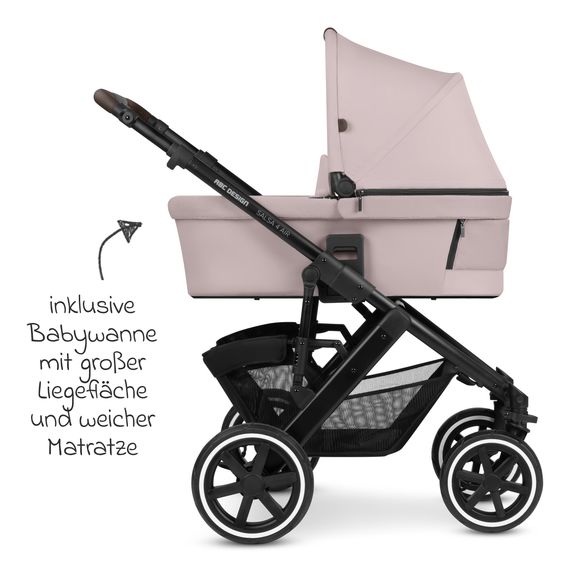 ABC Design 3in1 Kinderwagen-Set Salsa 4 Air - inkl. Babywanne, Autositz Pebble Pro, Sportsitz, Greifling, Buggybuch und XXL Zubehörpaket - Pure Edition - Berry