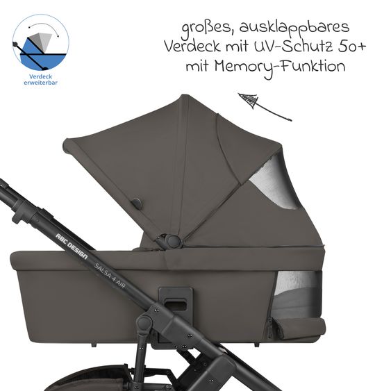 ABC Design 3in1 Kinderwagen-Set Salsa 4 Air - inkl. Babywanne, Autositz Pebble Pro, Sportsitz mit XXL Zubehörpaket - Cloud