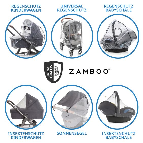 ABC Design 3in1 Kinderwagen-Set Salsa 4 Air - inkl. Babywanne, Autositz Pebble Pro, Sportsitz mit XXL Zubehörpaket - Cloud