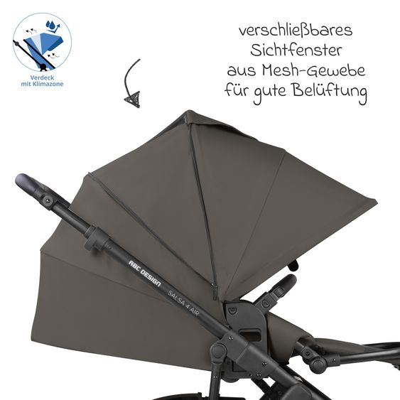 ABC Design 3in1 Kinderwagen-Set Salsa 4 Air - inkl. Babywanne, Autositz Pebble Pro, Sportsitz mit XXL Zubehörpaket - Cloud