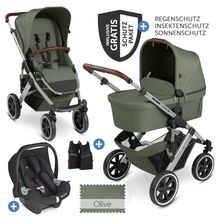 3in1 Kinderwagen-Set Salsa 4 Air - inkl. Babywanne, Autositz Tulip, Sportsitz und XXL Zubehörpaket - Olive