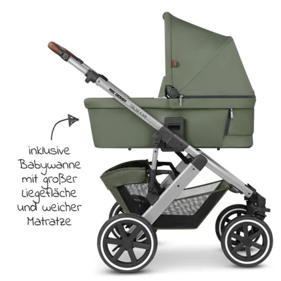 ABC Design Set passeggino 3in1 Salsa 4 Air - include navicella, seggiolino Tulip, seggiolino sportivo e pacchetto accessori XXL - Olive