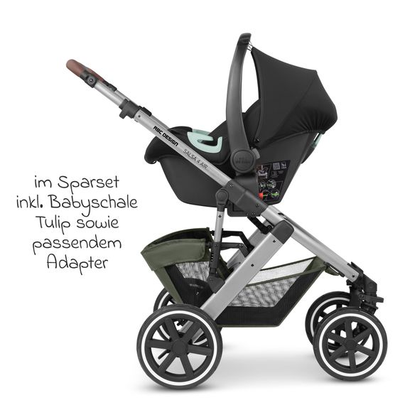 ABC Design Set passeggino 3in1 Salsa 4 Air - include navicella, seggiolino Tulip, seggiolino sportivo e pacchetto accessori XXL - Olive