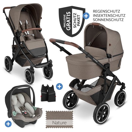 ABC Design 3in1 Kinderwagen-Set Salsa 4 Air - inkl. Babywanne, Autositz Tulip, Sportsitz und XXL Zubehörpaket - Pure Edition - Nature