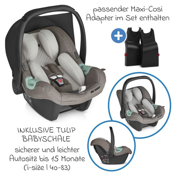 ABC Design 3in1 Kinderwagen-Set Salsa 4 Air - inkl. Babywanne, Autositz Tulip, Sportsitz und XXL Zubehörpaket - Pure Edition - Nature