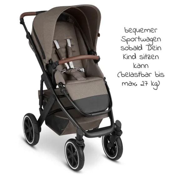 ABC Design 3in1 Kinderwagen-Set Salsa 4 Air - inkl. Babywanne, Autositz Tulip, Sportsitz und XXL Zubehörpaket - Pure Edition - Nature