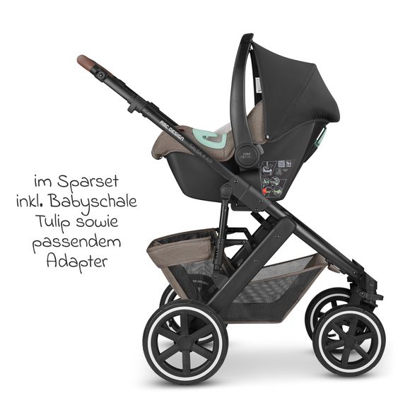 ABC Design 3in1 Kinderwagen-Set Salsa 4 Air - inkl. Babywanne, Autositz Tulip, Sportsitz und XXL Zubehörpaket - Pure Edition - Nature