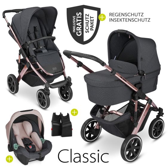 ABC Design 3in1 Kinderwagen-Set Salsa 4 Air - inkl. Babywanne, Autositz Tulip, Sportsitz und Zubehörpaket - Classic Edition - Bubble