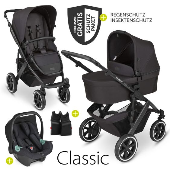 ABC Design 3in1 Kinderwagen-Set Salsa 4 Air - inkl. Babywanne, Autositz Tulip, Sportsitz und Zubehörpaket - Classic Edition - Ink