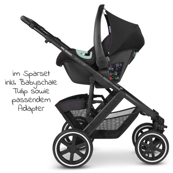 ABC Design 3in1 Kinderwagen-Set Salsa 4 Air - inkl. Babywanne, Autositz Tulip, Sportsitz und Zubehörpaket - Classic Edition - Ink