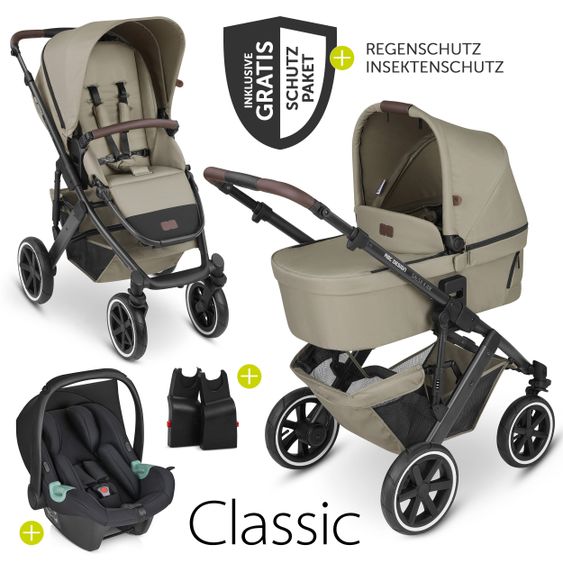 ABC Design 3in1 Kinderwagen-Set Salsa 4 Air - inkl. Babywanne, Autositz Tulip, Sportsitz und Zubehörpaket - Classic Edition - Reed