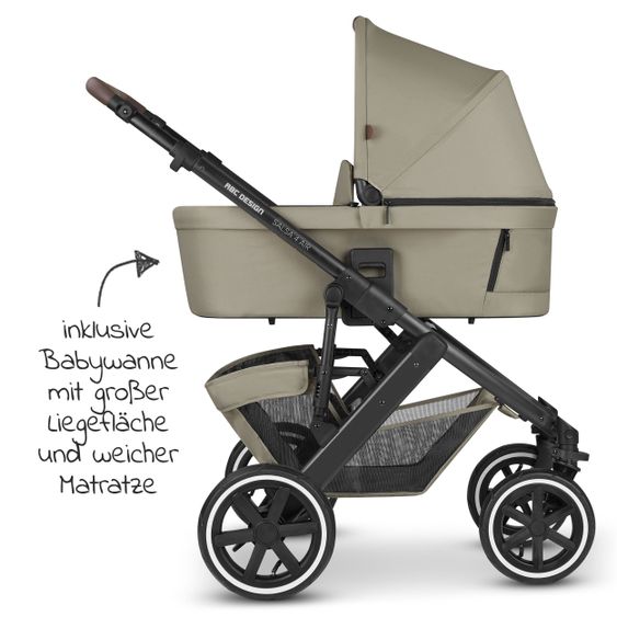 ABC Design 3in1 Kinderwagen-Set Salsa 4 Air - inkl. Babywanne, Autositz Tulip, Sportsitz und Zubehörpaket - Classic Edition - Reed