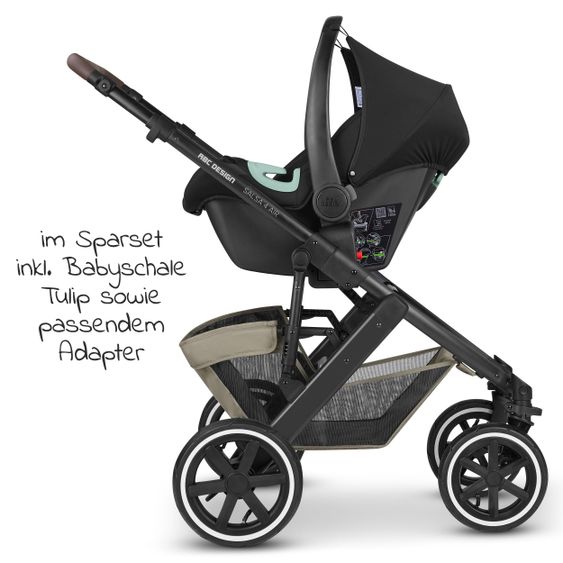 ABC Design 3in1 Kinderwagen-Set Salsa 4 Air - inkl. Babywanne, Autositz Tulip, Sportsitz und Zubehörpaket - Classic Edition - Reed