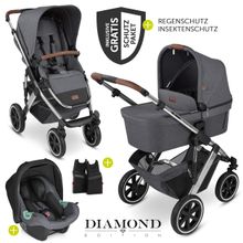 3in1 Kinderwagen-Set Salsa 4 Air - inkl. Babywanne, Autositz Tulip, Sportsitz und Zubehörpaket - Diamond Edition - Asphalt