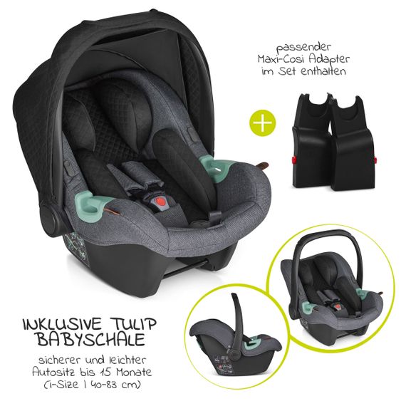 ABC Design 3in1 Kinderwagen-Set Salsa 4 Air - inkl. Babywanne, Autositz Tulip, Sportsitz und Zubehörpaket - Diamond Edition - Asphalt
