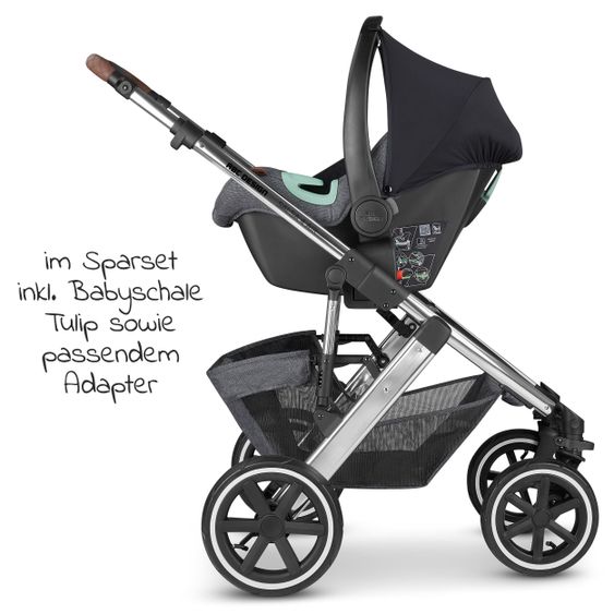 ABC Design 3in1 Kinderwagen-Set Salsa 4 Air - inkl. Babywanne, Autositz Tulip, Sportsitz und Zubehörpaket - Diamond Edition - Asphalt