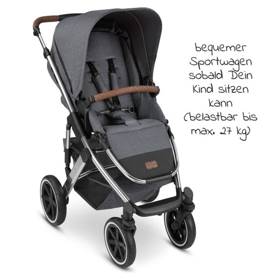 ABC Design 3in1 Kinderwagen-Set Salsa 4 Air - inkl. Babywanne, Autositz Tulip, Sportsitz und Zubehörpaket - Diamond Edition - Asphalt