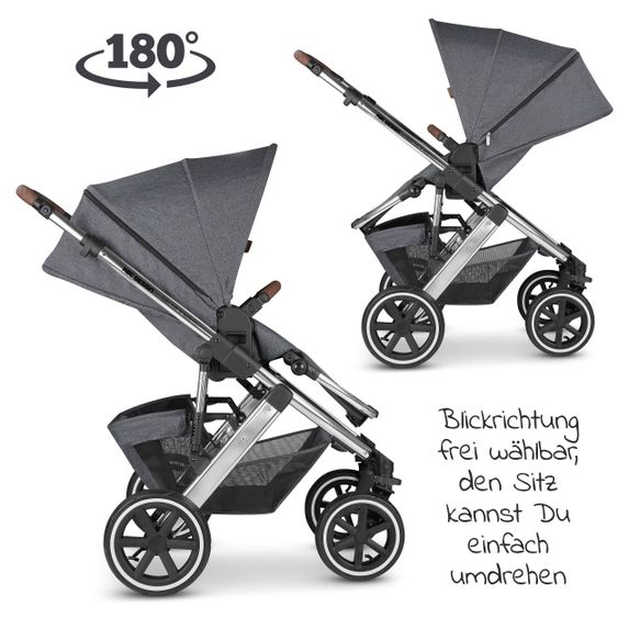ABC Design 3in1 Kinderwagen-Set Salsa 4 Air - inkl. Babywanne, Autositz Tulip, Sportsitz und Zubehörpaket - Diamond Edition - Asphalt