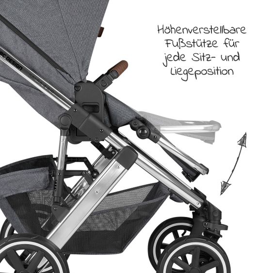 ABC Design 3in1 Kinderwagen-Set Salsa 4 Air - inkl. Babywanne, Autositz Tulip, Sportsitz und Zubehörpaket - Diamond Edition - Asphalt