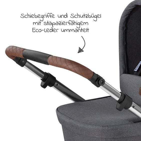 ABC Design 3in1 Kinderwagen-Set Salsa 4 Air - inkl. Babywanne, Autositz Tulip, Sportsitz und Zubehörpaket - Diamond Edition - Asphalt