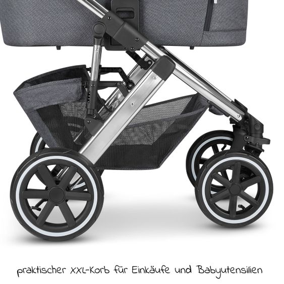 ABC Design 3in1 Kinderwagen-Set Salsa 4 Air - inkl. Babywanne, Autositz Tulip, Sportsitz und Zubehörpaket - Diamond Edition - Asphalt