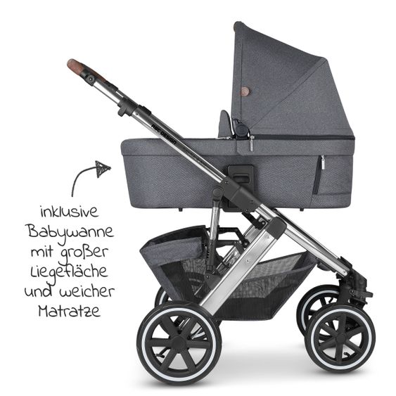 ABC Design 3in1 Kinderwagen-Set Salsa 4 Air - inkl. Babywanne, Autositz Tulip, Sportsitz und Zubehörpaket - Diamond Edition - Asphalt