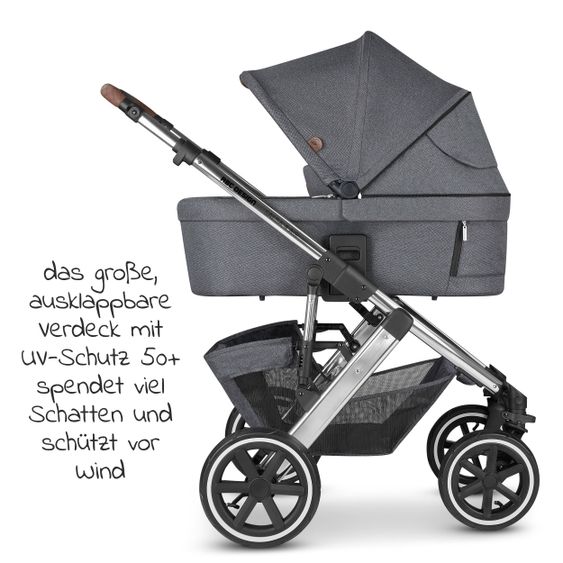 ABC Design 3in1 Kinderwagen-Set Salsa 4 Air - inkl. Babywanne, Autositz Tulip, Sportsitz und Zubehörpaket - Diamond Edition - Asphalt